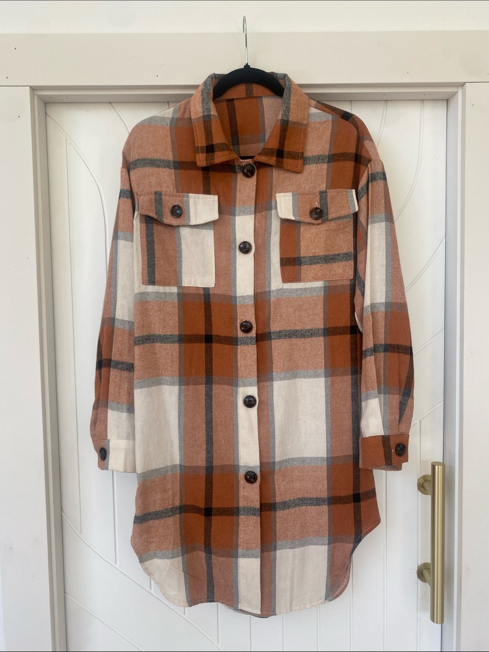 Source Unknown Rust and Cream Plaid Utility Jacket